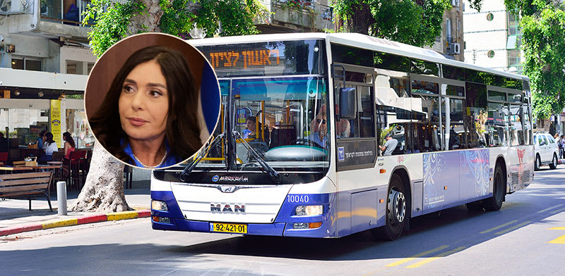 אוטובוס בישראל. בעיגול: מירי רגב, שרת התחבורה / צילום: שאטרסטוק, מארק ישראל סלם - הג'רוזלם פוסט