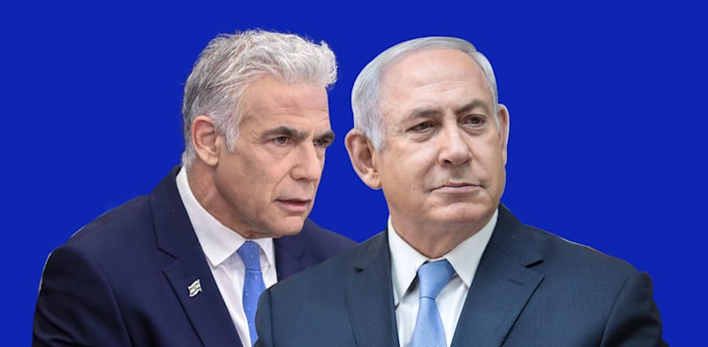 בנימין נתניהו ויאיר לפיד / צילומים: אמיל סלמן, "הארץ" 