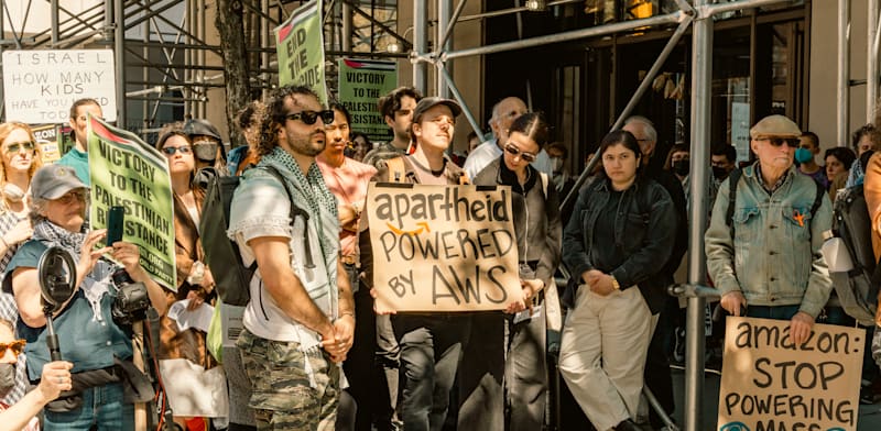 Tech workers protest Israel cooperation credit: Cristina Matuozzi Reuters