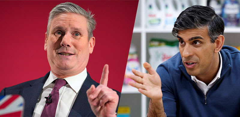 / צילום: סונאק, מנהיג המפלגה השמרנית בבריטניה, וקיר סטארמר, מנהיג מפלגת הלייבור / צילומים: AP- Kirsty Wigglesworth, Phil Noble"