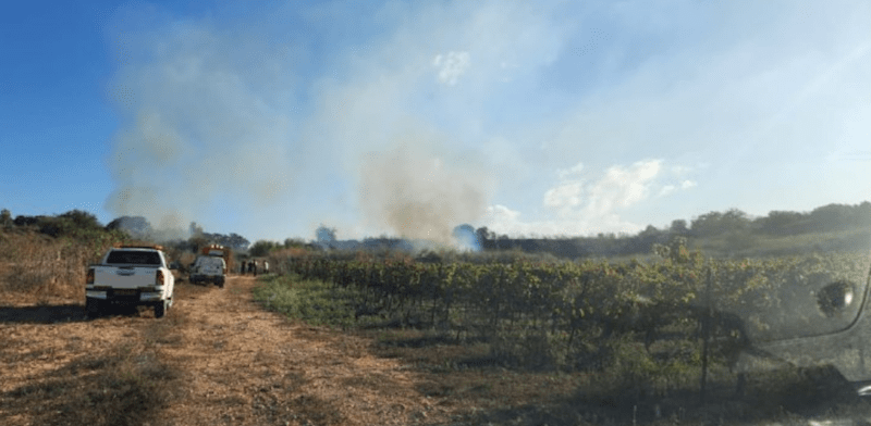 "ארבעה צוותי כיבוי פועלים בשרפה בשטח פתוח ביישוב כפר דניאל, שנגרמה מחלקי מיירט שנמצאו בשטח / צילום: דוברות כב''ה מחוז מרכז"
