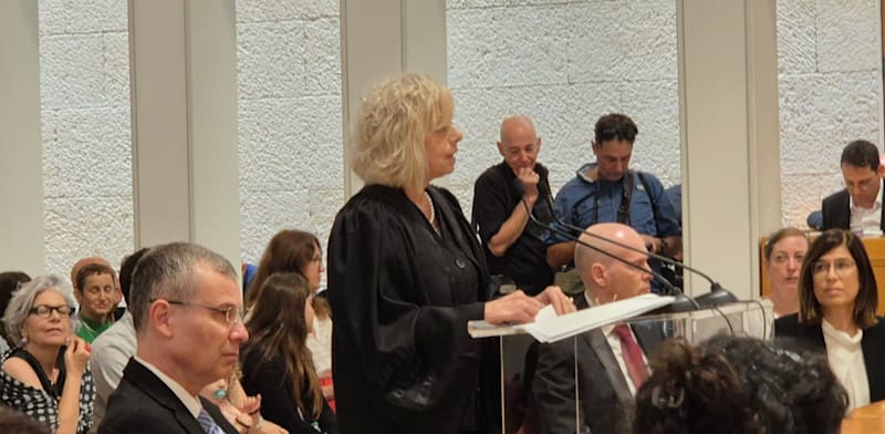 "היועמ''שית גלי בהרב-מיארה ושר המשפטים יריב לוין בטקס הפרישה של ממלא-מקום נשיא בית המשפט העליון, השופט עוזי פוגלמן / צילום: ניצן שפיר"