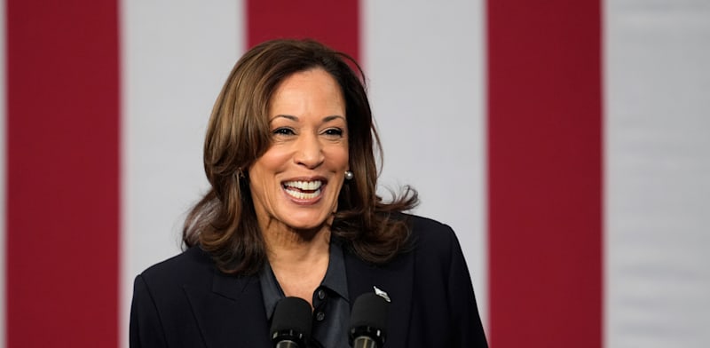 "האריס. השתמשה בעבודתה במקדונלד'ס כדי להראות שהיא מזדהה עם הקשיים של המעמד הנמוך / צילום: ap, Paul Saciya"