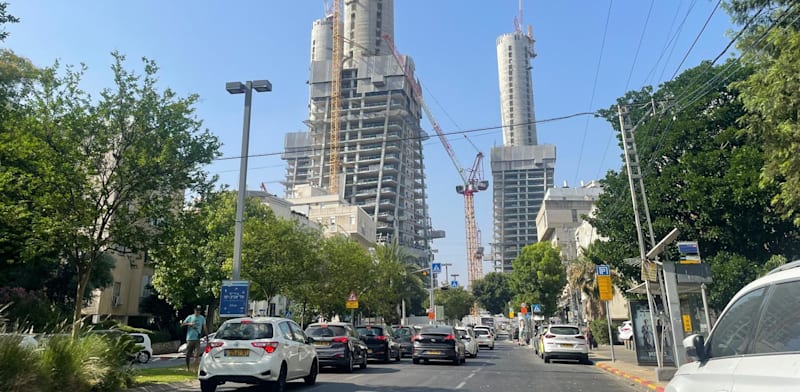 Residential towers under construction in Kikar Hamedina, Tel Aviv  credit: Noy Maya