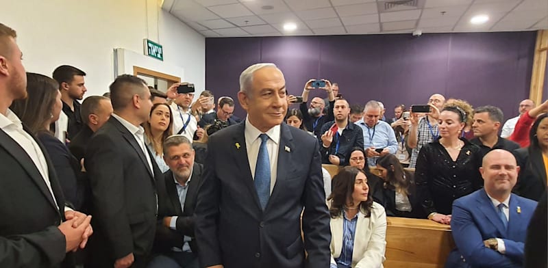 "ראש הממשלה בנימין נתניהו באולם בית המשפט המחוזי בתל אביב, היום (ג') / צילום: ראובן קסטרו, פול וואלה"