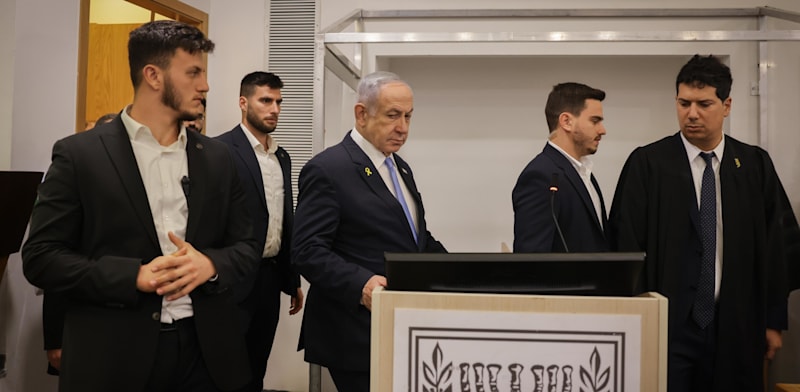 "עדות נתניהו בבית המשפט המחוזי בתל אביב, היום (ד') / צילום: מרים אלסטר/פלאש90"