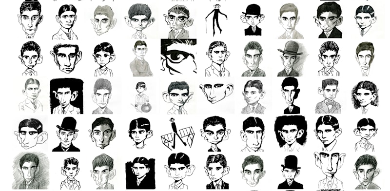 מישל קישקה, קפקא אחד, מאה פעמים, 2024 / צילום: מתוך התערוכה, באדיבות הספרייה הלאומית