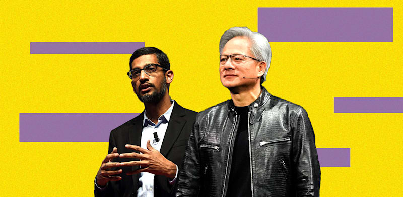 / צילום:  ג'נסן (אנבידיה), סונדאר פיצ'אי (גוגל) / צילומים: AP, Shutterstock, עיבוד: טלי בוגדנובסקי"