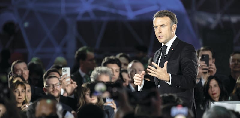 עמנואל מקרון, נשיא צרפת, בוועידת ה־AI שאירח בפריז / צילום: Reuters, Blondet Eliot ABACA