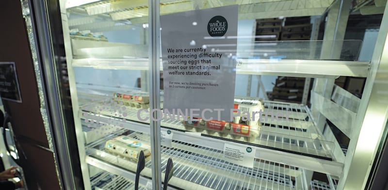 "שלט בסופר בניו יורק: ''כרגע אנו מגבילים את רכישת הביצים לשלושה קרטונים ללקוח'' / צילום: Reuters, Lokman Vural Elibol"