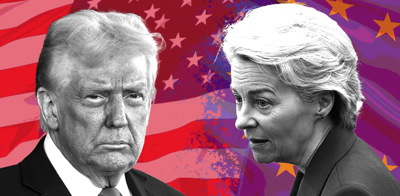 / צילום: לה פון דר ליין ודונלד טראמפ / צילומים: Shutterstock, AP-Denes Erdos"