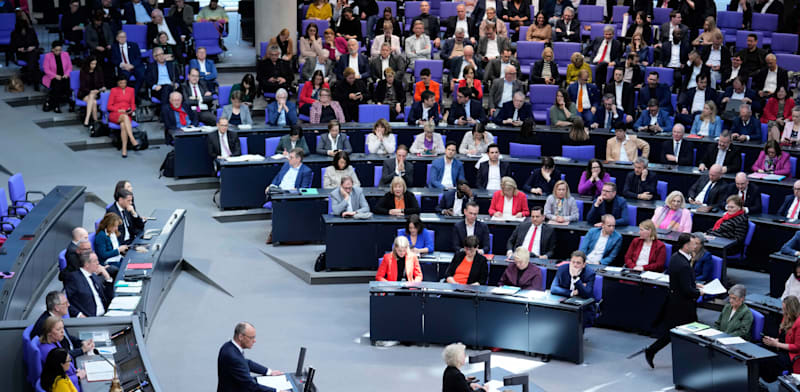 "פרידריך מרץ, הקנצלר הנכנס של גרמניה, בבונדסטאג / צילום: ap, Ebrahim Noroozi"