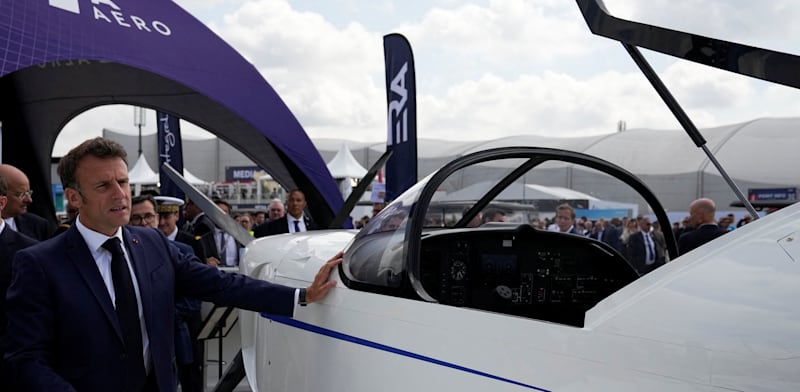 French President Emmanuel Macron at the Paris Air Show in 2023 credit: Reuters