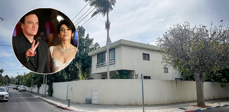 "השטח שקנו דניאלה פיק וקוונטין טרנטינו. בעיגול: דניאלה וקוונטין / צילום: כפיר זיו, AP- Gregorio Borgia"