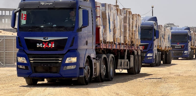 "משאיות סיוע הומניטרי בעזה / צילום: Reuters, Gaza Humanitarian Foundation"