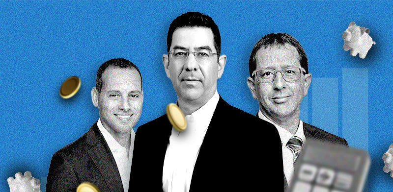 מנכ''ל הראל ניר כהן, מנכ''ל הפניקס אייל בן סימון ומנכ''ל מימון ישיר ערן גולן / צילום: טל שחר, עופר חג'וב, ענבל מרמרי