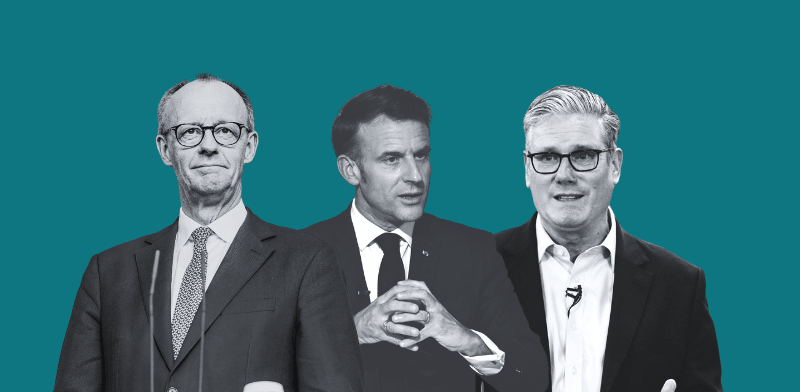 "קיר סטארמר - ר''מ בריטניה, עמנואל מקרון, - נשיא צרפת , פרידריך מרץ - קנצלר גרמניה / צילום: Reuters, Kin Cheung, Tschaen Eric/Pool/ABACA, Andreas Gora"