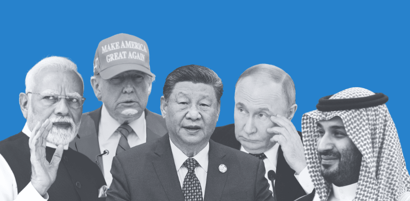 / צילום:  בן סלמאן, ולדימיר פוטין, שי ג'ינפינג, דונלד טראמפ, נרנדרה מודי / עיבוד: ap,  Alex Brandon Dmitri Lovetsky Andy Wong Manuel Balce Ceneta, Petros Karadjias"