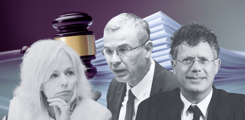 "נשיא בית המשפט העליון יצחק עמית, שר המשפטים יריב לוין והיועמ''שית גלי בהרב-מיארה / צילום: נועם מושקוביץ - דוברות הכנסת, דוברות בתי המשפט"