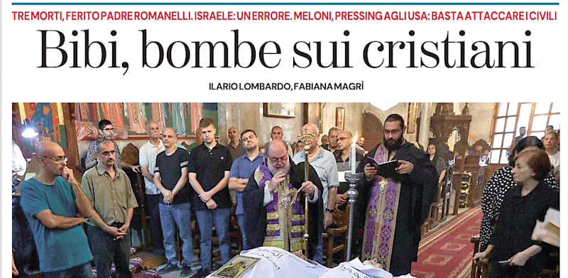 "שער La Stampa האיטלקי, 18 ביולי. עם הכותרת ''ביבי מפציץ את הנוצרים'' / צילום: גזיר עיתון"