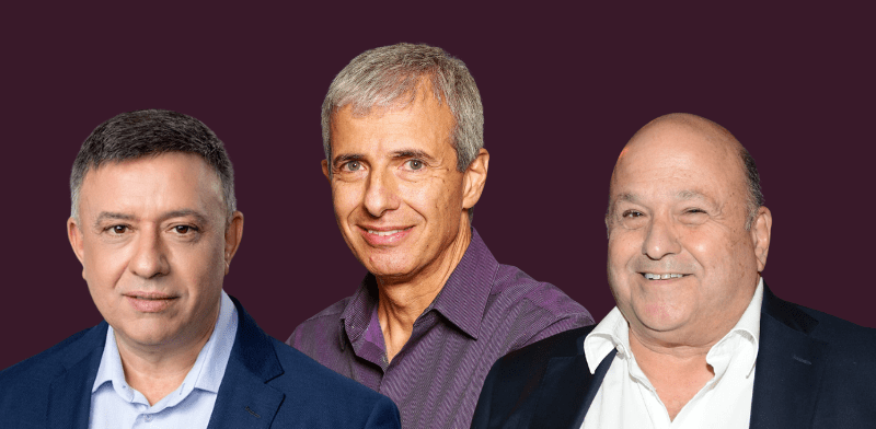 דוד פורר - מבעלי השליטה בבזק, יובל כהן - יו''ר קרן פורטיסימו, אבי גבאי - מנכ''ל ומבעלי מניות פרטנר / צילום: איל יצהר, שלומי יוסף, ינאי יחיאל