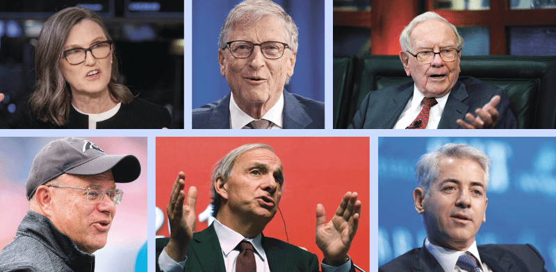 "וורן באפט, ביל גייטס, קת'י ווד, ביל אקמן, ריי דליו, דיוויד טפר / צילום: AP - Ng Han Guan, Andres Kudacki, David Zalubowski, Nati Harnik"