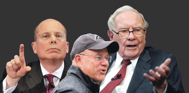 "וורן באפט, יו''ר ברקשייר האת'ווי, דיויד טפר, מייסד קרן הגידור אפלוזה, סטפן המסלי, מנכ''ל יונייטד הלת' / צילום: רויטרס - Bloomberg News"