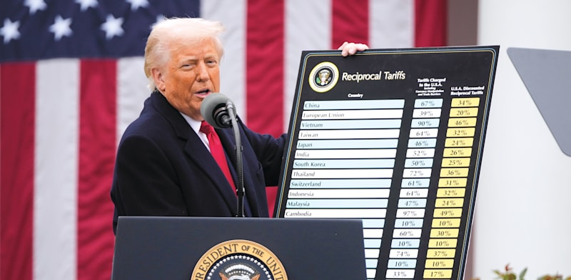 "נשיא ארה''ב דונלד טראמפ ב''יום השחרור'' / צילום: ap, Mark Schiefelbein"