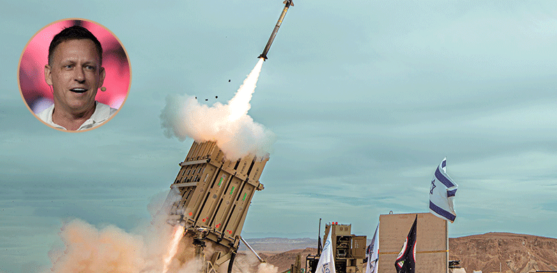 "מיירט ''טמיר'' משוגר מסוללת כיפת ברזל (בעיגול: המשקיע פיטר ת'יל) / צילום: דוברות משרד הביטחון"