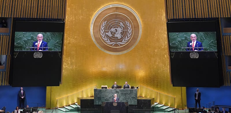 "בנימין נתניהו בעצרת האו''ם / צילום: ap, Richard Drew"