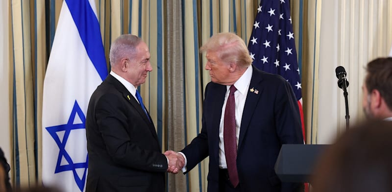 "נשיא ארה''ב דונלד טראמפ וראש הממשלה בנימין נתניהו במסיבת העיתונאים היום / צילום: Reuters, Jonathan Ernst"