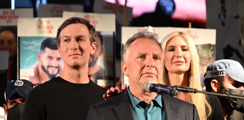Jared Kushner, Steve Witkoff, and Ivanka Trump at rally in Tel Aviv's Hostages Square   credit:  Paulina Patimar
