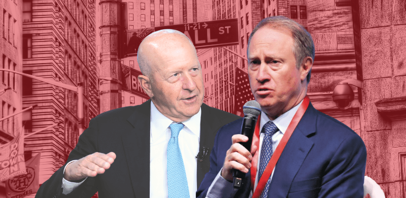 "מנכ''ל מורגן סטנלי טד פיק ודיוויד סולומון, מנכ''ל גולדמן זאקס / צילום: AP - Seth Wenig"