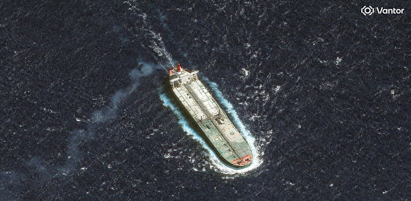 "המכלית שהוחרמה ע''י ארה''ב / צילום: ap, ©2025 Vantor via"