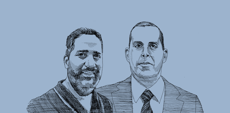 מימין: רו''ח אפי סנדרוב, המנהל המורשה בסלייס ואסף גולדברג, מנכ''ל סלייס לשעבר / איור: גיל ג'יבלי