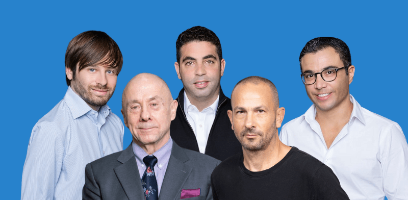 "מימין: מייסד ויו"ר אנלייט גלעד יעבץ; מייסדי פאגאיה: אביטל פרדו, יהב יולזרי וגל קרובינר, ומנכ"ל טאואר ראסל אלוואנגר / צילום: ענבל מרמרי, טל שחר, רועי פרי"