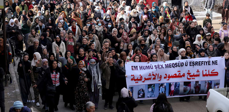 "כורדים סורים מפגינים נגד המשטר בחסכה, השבוע / צילום: Reuters, Orhan Qereman"