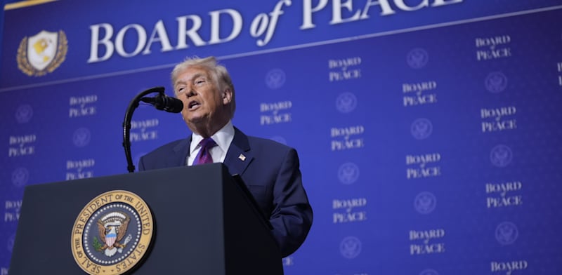 "טראמפ נואם במועצת השלום / צילום: ap, Mark Schiefelbein"