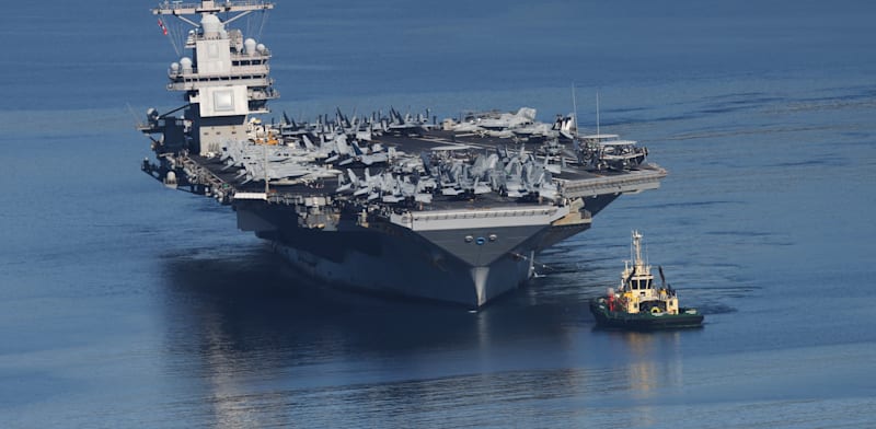 נושאת המטוסים ג'רלד פורד. המשימה הוארכה פעמיים / צילום: ap, Giannis Angelakis