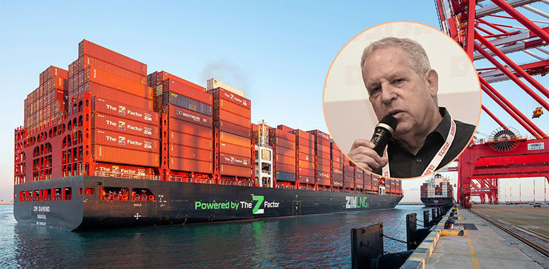 "אוניית ZIM DIAMOND. בעיגול: אלוף במיל' גיורא איילנד / צילום: אריאל ורהפטיג, איל יצהר"