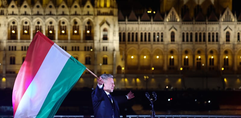 מדיאר לאחר הניצחון בבחירות, בודפשט / צילום: Reuters, Porzycki Jakub