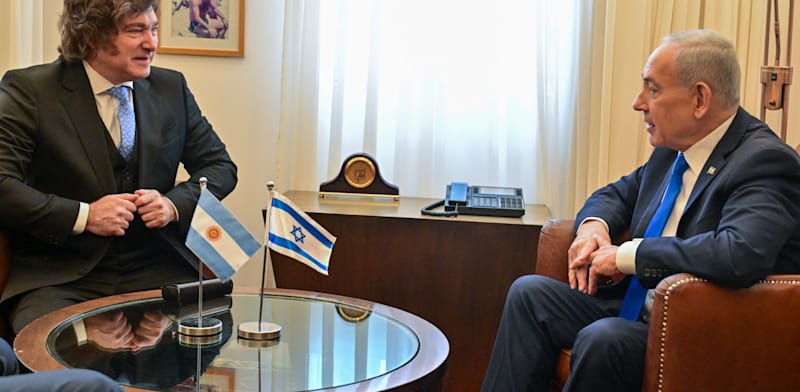 Argentinean President Javier Milei  meets Benjamin Netanyahu credit: GPO Kobi Gidon