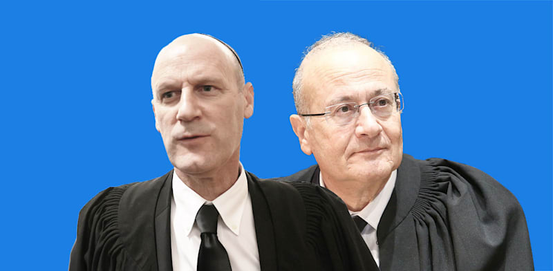 "שופט העליון בדימוס יוסף אלרון ועו''ד מיכאל ראבילו / צילום: רפי קוץ, אלכס קולומויסקי - ''ידיעות אחרונות''"