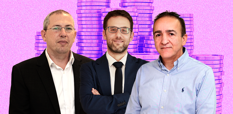 מהרן פרוזנפר, הממונה על התקציבים; שמואל אברמזון, הכלכלן הראשי; שי אהרונוביץ', מנהל רשות המסים / צילומים: יוסי זמיר, דוברות משרד האוצר