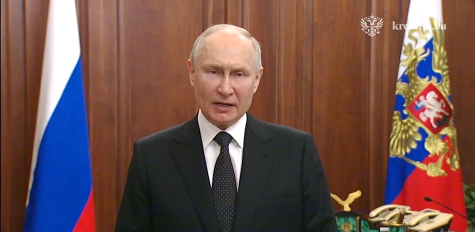 נשיא רוסיה, ולדימיר פוטין, בנאומו הבוקר לטלוויזיה הרוסית / צילום: רויטרס