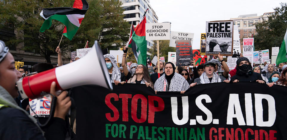 ההפגנה נגד ישראל מול הבית הלבן / צילום: ap, Jose Luis Magana
