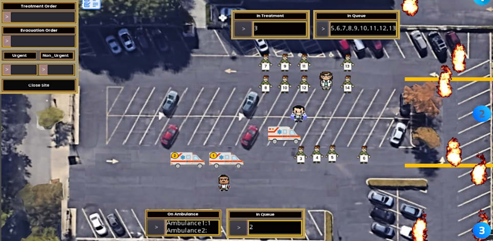 מסך ממשחק המחשב שנועד לסימולציה של אירוע רב נפגעים