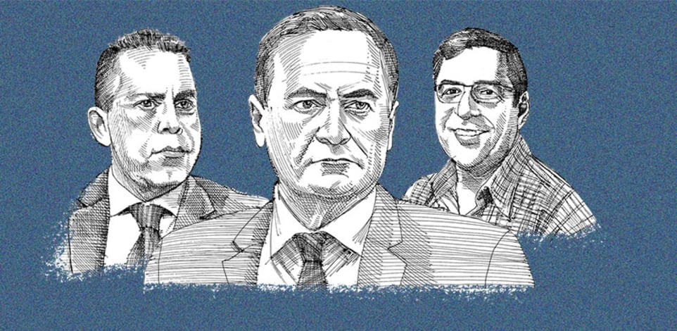 פרופ' גבי סרוסי, השר ישראל כ''ץ וגלעד ארדן / איור: גיל ג'יבלי