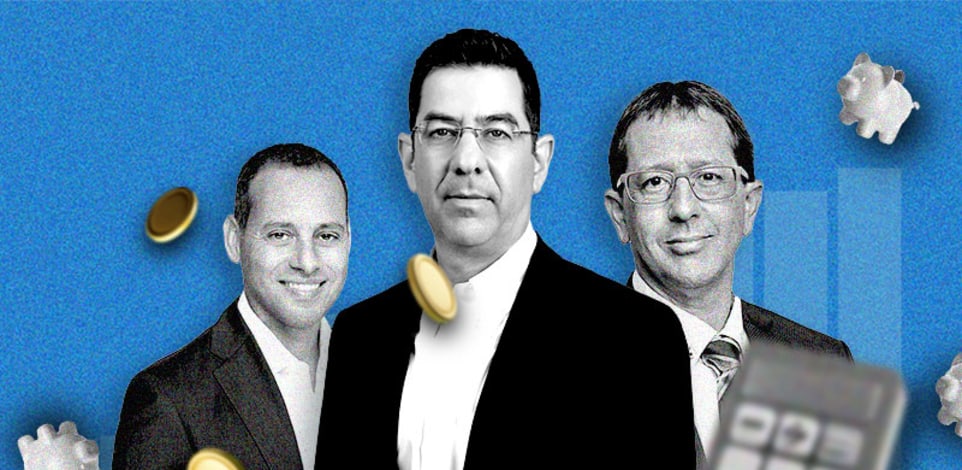 מנכ''ל הראל ניר כהן, מנכ''ל הפניקס אייל בן סימון ומנכ''ל מימון ישיר ערן גולן / צילום: טל שחר, עופר חג'וב, ענבל מרמרי