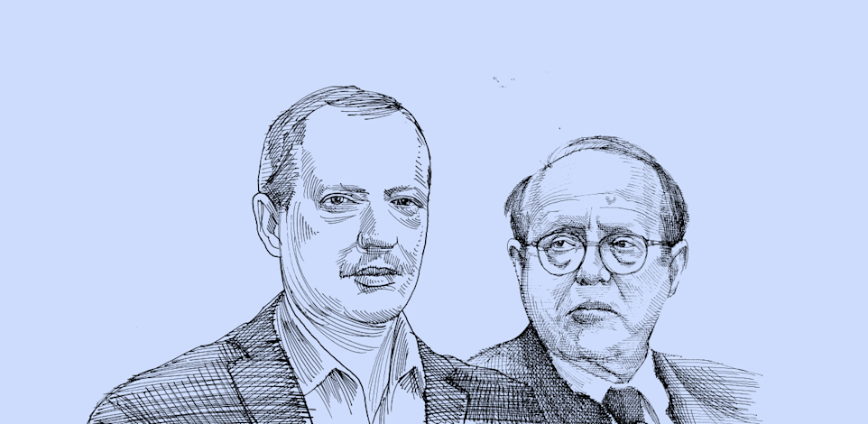 מימין: עו''ד יעקב וינרוט המנוח ובנו עו''ד יחיאל וינרוט / איור: גיל ג'יבלי